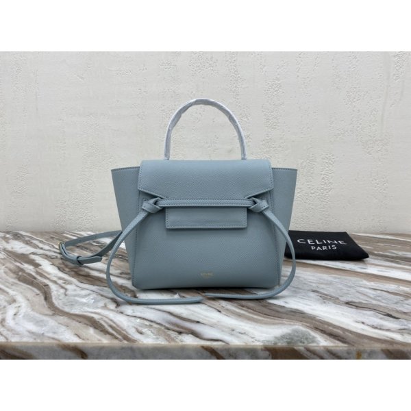 Celine Replica Grained Calfskin Nano Belt Bag Blue Replica Handbags Celine Nano