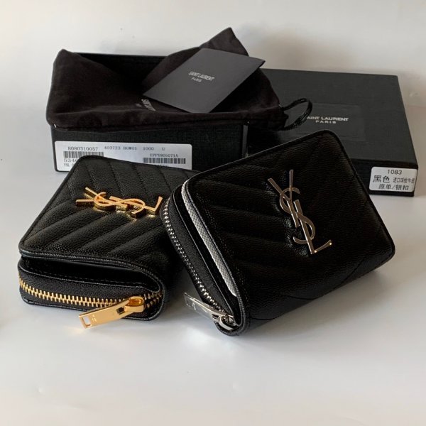 AAA+ Saint Laurent monogram compact zip around wallet black Replica Handbags YSL WalletCard