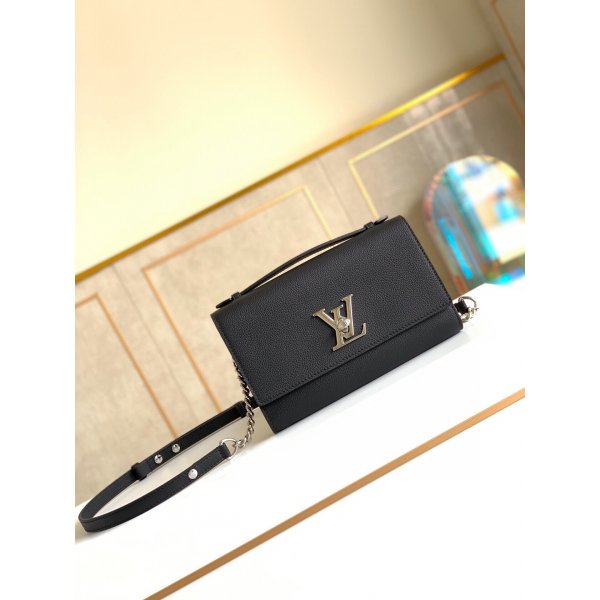 Louis Vuitton Replicas Clutch Lockme M56088 Black Leather Replica Handbags Louis Vuitton Lockme