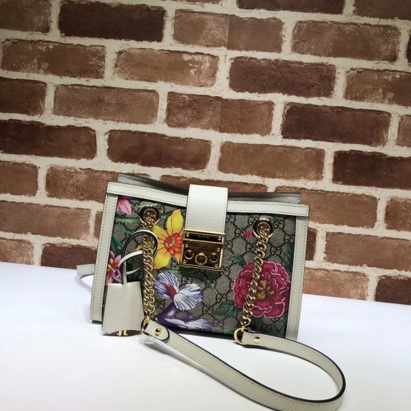 Gucci Replica GG Supreme Padlock Small Bees Open Pocket 498156 Replica Handbags Gucci Padlock