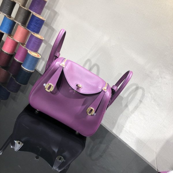 Hermes Mini Lindy 19cm Purple Bag Purple Epsom Leather Palladium Replica Handbags Hermes Lindy