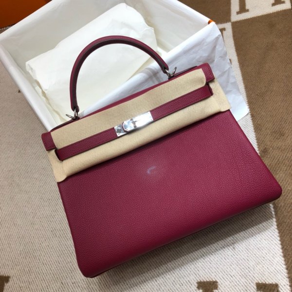 Hermes Kelly 32cm Togo leather Burgundy Replica Handbags Hermes Kelly Kelly 32CM