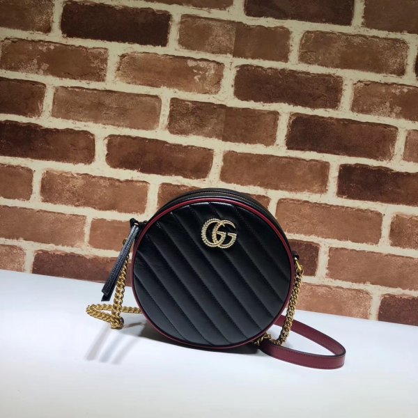 Cheap Gucci Leather GG 550154 Marmont Mini Round Shoulder Bag Replica Handbags Gucci GG Marmont