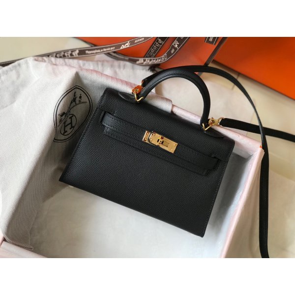 Hermes Mini Kelly Black Replica Handbag Epsom leather Replica Handbags Hermes Kelly Mini Kelly