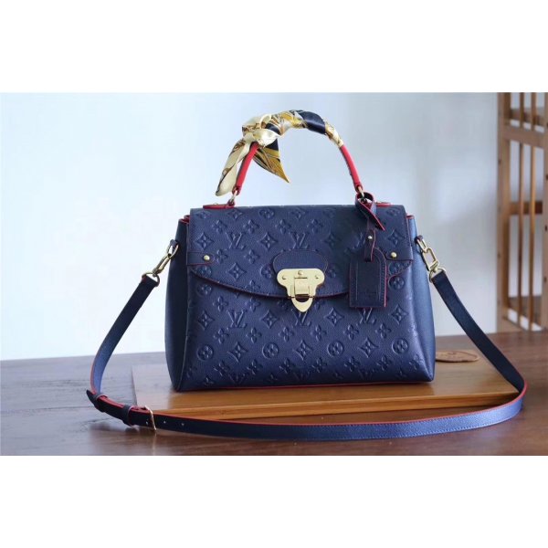 Replica Louis Vuitton Georges MM Monogram Empreinte Leather M53945 Blue Replica Handbags Louis Vuitton Monogram Empreinte