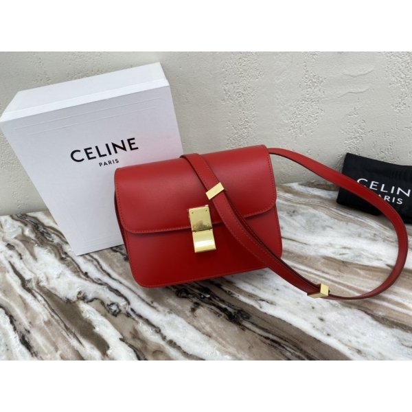 Celine Replicas Teen Classic Box Red Bag Replica Handbags Celine Classic