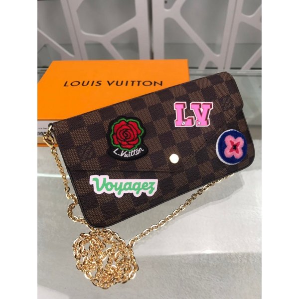 High Quality Louis Vuitton Replica Damier Ebene Pochette Felicie GM Chain N60129 Replica Handbags Louis Vuitton Pochette