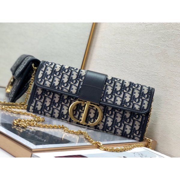 Replica Dior Oblique Saddle Chain Wallet Blue Replica Handbags Dior Saddle