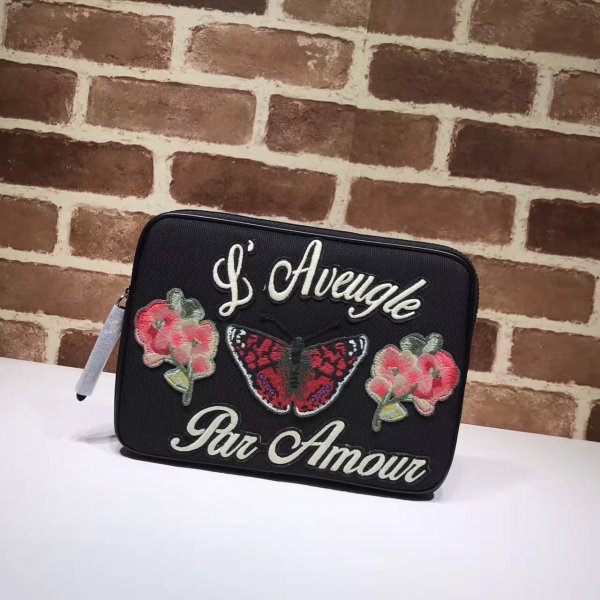 Gucci 473883 Fake Techno Canvas Tablet Case With Embroidery Clutches Bag Replica Handbags Gucci ClutchesSmall Purses