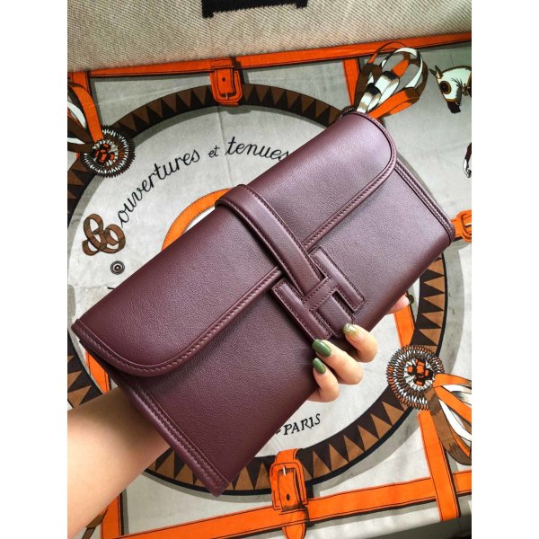 Top quality Fake Hermes Jige 29cm Swift Leather Win red Replica Handbags Hermes Clutchs
