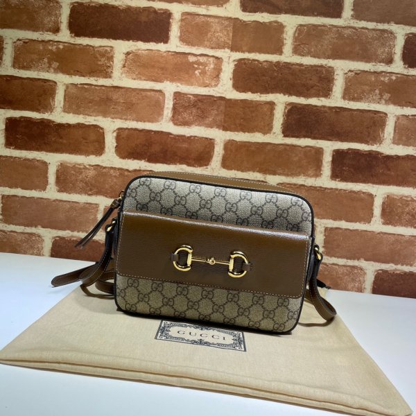 Gucci Replica Horsebit 1955 Small Brown or White Leather Shoulder 645454 Bag Replica Handbags Gucci Horsebit
