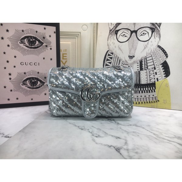 GUCCI Velvet Matelasse Mini Replica GG Marmont Silver 446744 Replica Handbags Gucci GG Marmont