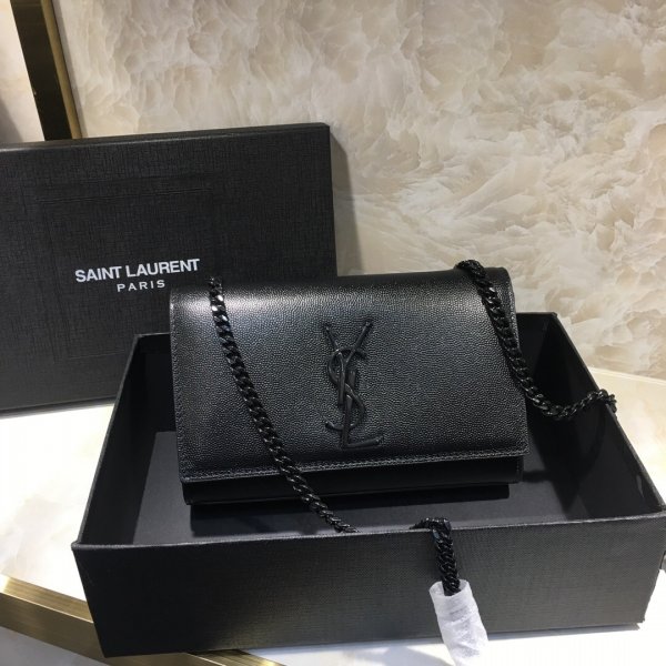 YSL Replica Crossbody Bags Leather & Chain 20cm Black Replica Handbags YSL Shoulder