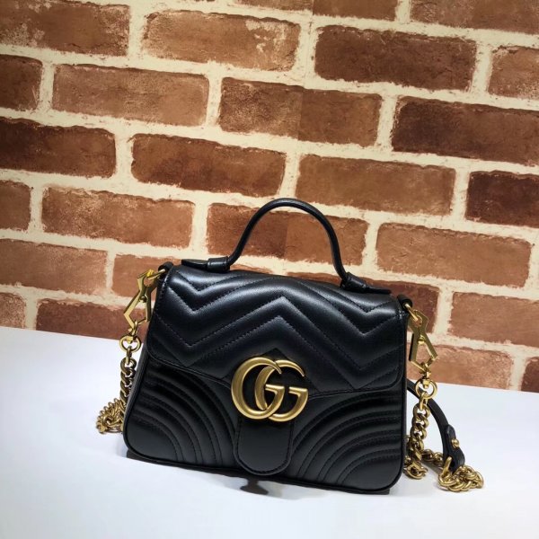 Cheap 547260 Gucci Chevron Leather GG Marmont Mini Top Handle Replica Handbags Gucci GG Marmont