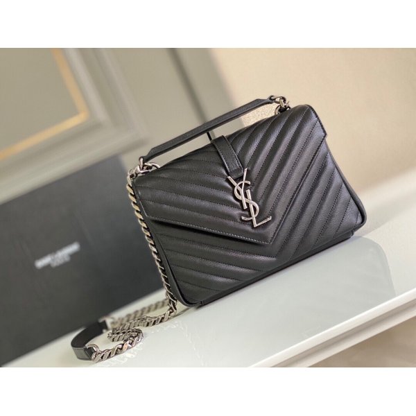 YSL Replica Loulou Crossbody 24CM Black and Brown Bags Replica Handbags YSL Shoulder
