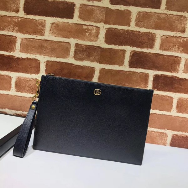 Best Gucci GG Marmont leather pouch 475317 Black Clutches Replica Handbags Gucci ClutchesSmall Purses