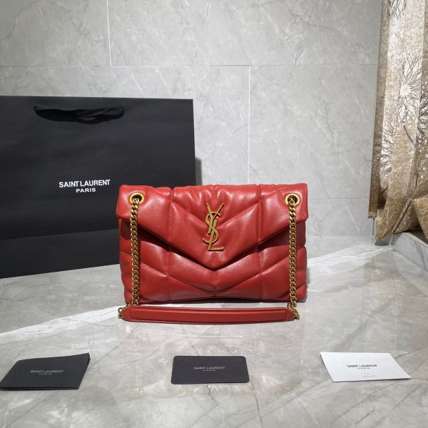Saint Laurent Knockoff Loulou Quilted Puffer Black and Red Bag Replica Handbags YSL Shoulder