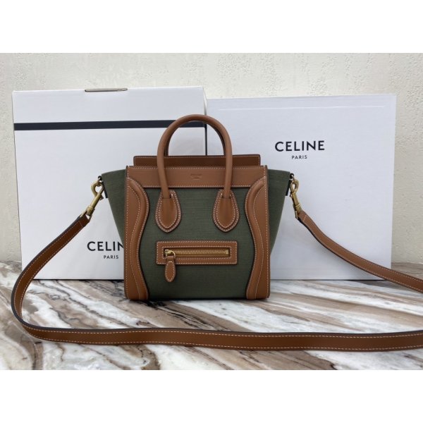 Designer Replica Celine BrownGreen Luggage Bags For Sale Replica Handbags Celine Luggage