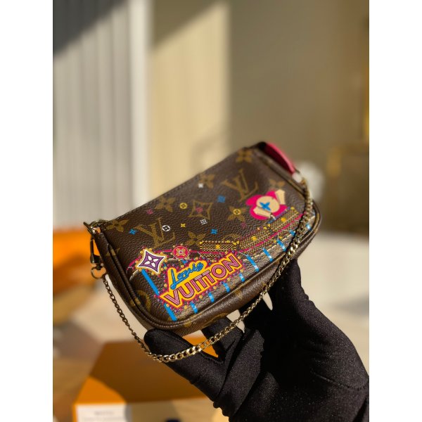 Louis Vuitton Mini Pochette Accessoires Monogram M69752 Red Brown Replica Handbags Louis Vuitton Pochette