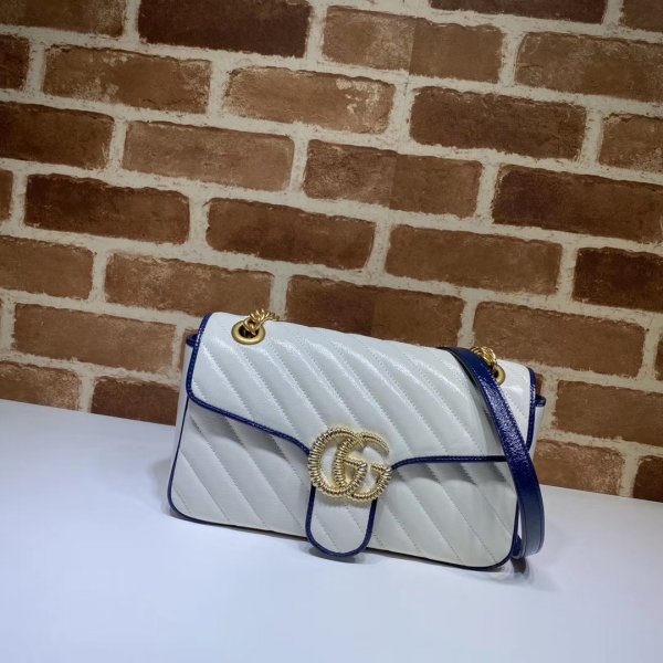 7 Star 443497 Gucci White Leather GG Marmont Small Shoulder Bag Replica Handbags Gucci GG Marmont