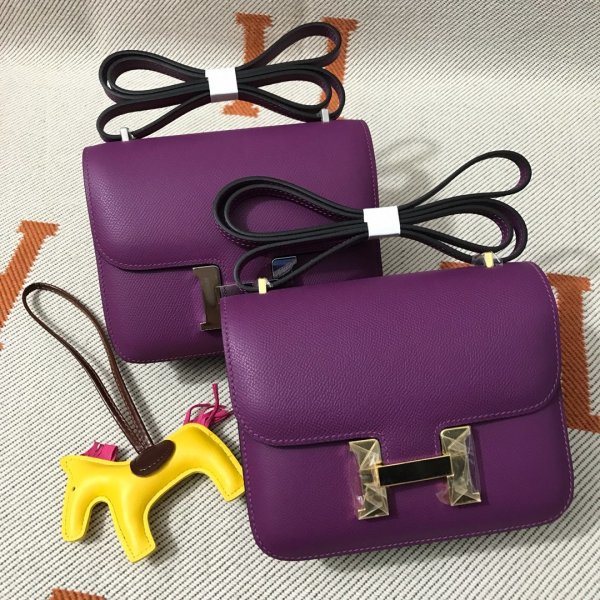 Hermes Constance Bag 18cm Epsom Leather Purple Replica Handbags Hermes Constance 18cm