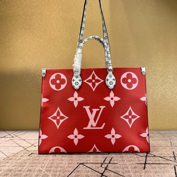 AAA+ louis vuitton on the go tote redpink Monogram Canvas Replica Handbags Louis Vuitton Shopping bagNeverfull