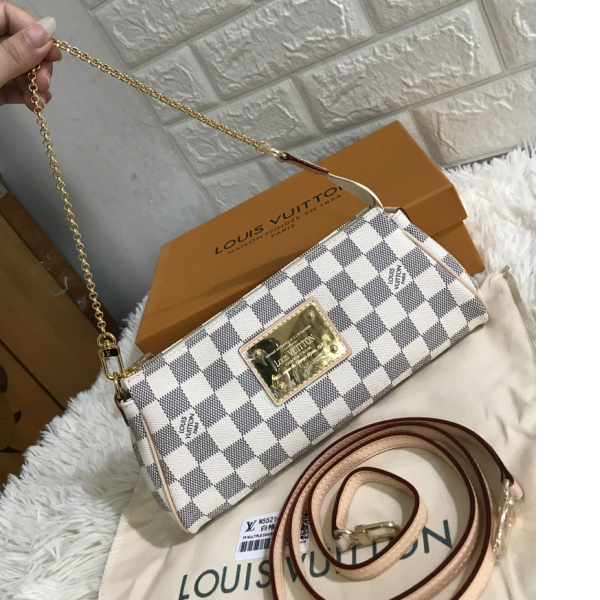 Louis Vuitton Pochette Eva White Damier Azur Canvas Cross Body Luxury N55214 Bag Replica Handbags Louis Vuitton EVA