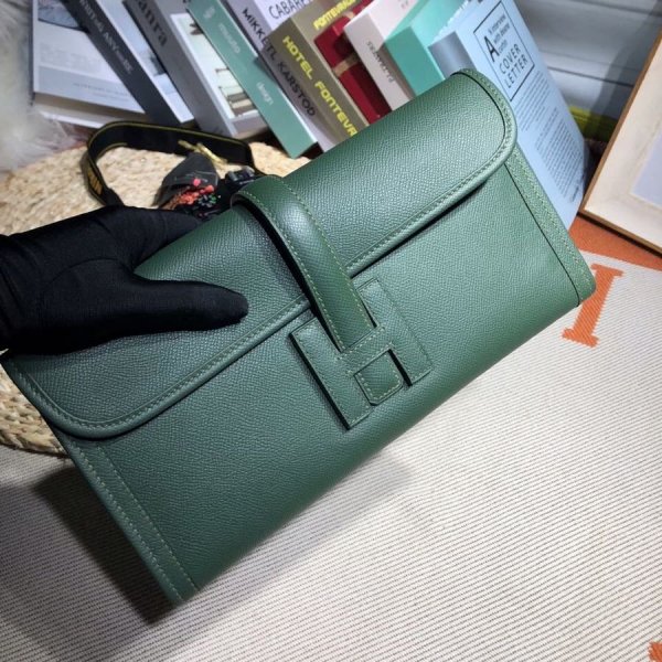Replica hermes online store Jige 29cm Epsom Leather Green Replica Handbags Hermes Clutchs