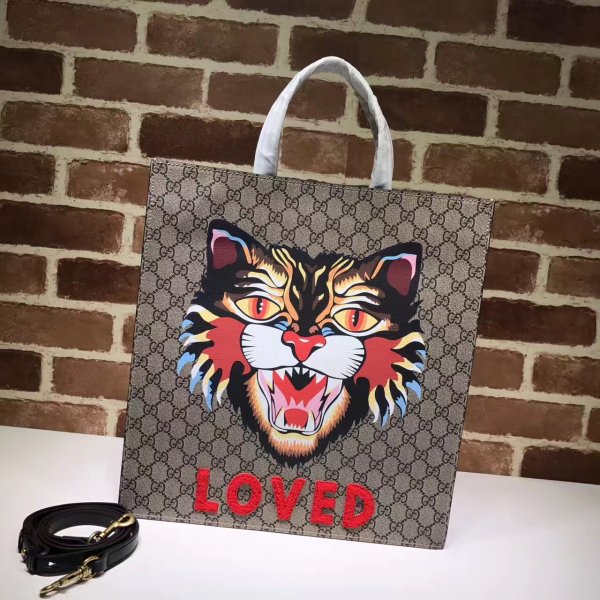 Gucci Cheap Womens 450950 GG Supreme Loved Tiger Replica Handbags Gucci Tote
