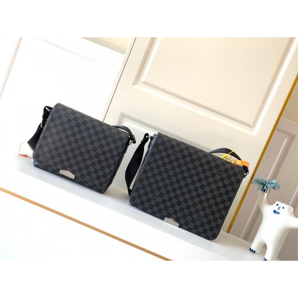 Louis Vuitton Replicas District PM Damier Graphite Canvas N40349 Grey Replica Handbags Louis Vuitton Damier Canvas