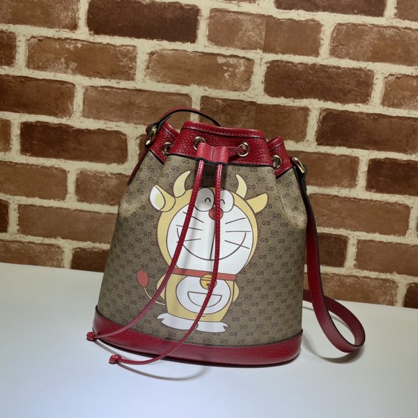 Replica Doraemon x Gucci small bucket 655597 red bag Replica Handbags Gucci Doraemon