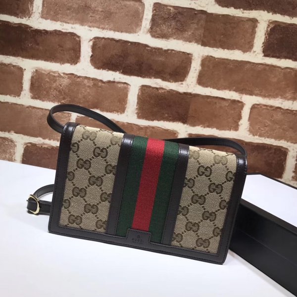 USA Gucci Womens Gg Web Stripe Wallet 409439 Brown Canvas Replica Handbags Gucci ClutchesSmall Purses