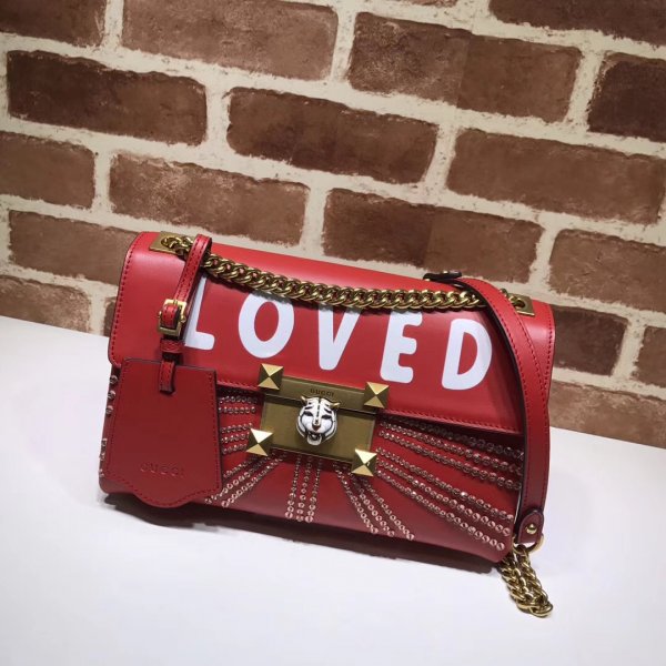 Gucci AAA+ Replica Osiride Leather Flap 477330 Bag With Crystals Red Replica Handbags Gucci Osiride