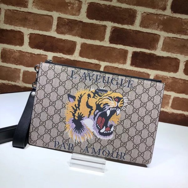 Gucci Best GG Supreme 473904 Bestiary Pouch With Bee Replica Handbags Gucci ClutchesSmall Purses