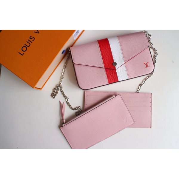 Luxury Louis Vuitton Replicas Pochette Felicie Chain Pouch M62982 Pink EPI Leather Replica Handbags Louis Vuitton Pochette