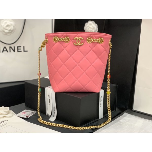 Replica CC Quilted Drawstring Backpack Hand Bag Pink Replica Handbags Ch 