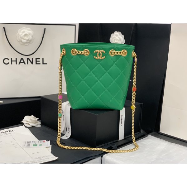 Fake Quilted CC Drawstring Bucket Green AS2381 Bag Replica Handbags Ch 