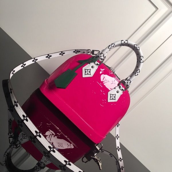 Fake Louis Vuitton Alma BB in Monogram Vernis Leather M90447 Pink Replica Handbags Louis Vuitton Alma