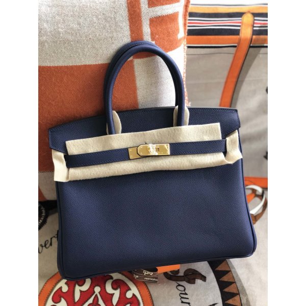 Hermes Birkin 35cm Epsom leather Handbags Dark blue Replica Handbags Hermes Birkins 35CM Epsom