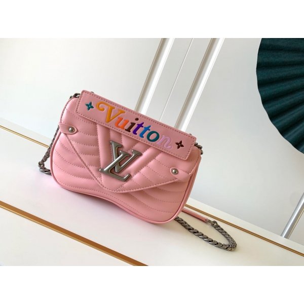 Replica Louis Vuitton M51683 Pink New Wave Chain Bag PM LV 7 Star Leather Replica Handbags Louis Vuitton BumbagWave
