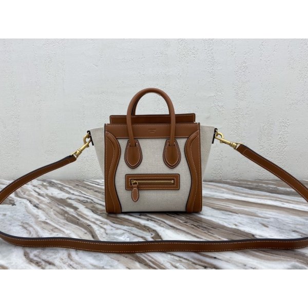 BrownWhite Celine Micro Luggage Tote Bag Replica Replica Handbags Celine Luggage