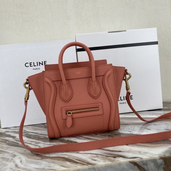 Replica Celine Pink Nano Luggage bag in drummed calfskin Replica Handbags Celine Luggage