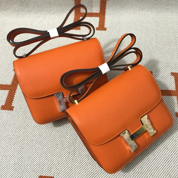 Hermes Constance Bag 18cm Epsom Leather Orange Replica Handbags Hermes Constance 18cm