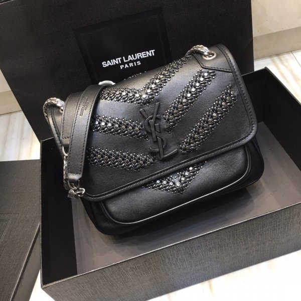 USA Replica Saint Laurent Niki Baby 533037 crinkled vintage leather Replica Handbags YSL Shoulder