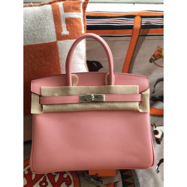 Hermes Birkin 35cm Epsom leather Handbags Pink Silver Replica Handbags Hermes Birkins 35CM Epsom