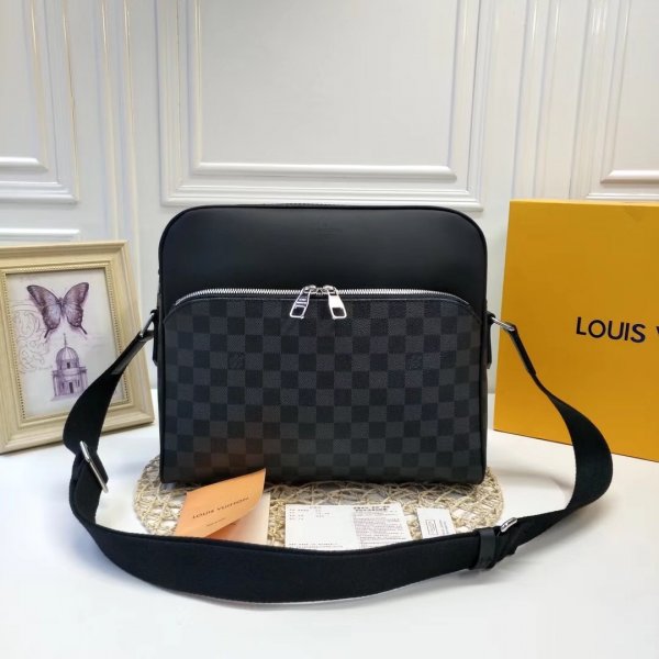 Best LV Dayton Reporter MM Damier Graphite Canvas N41409 Replica Handbags Louis Vuitton Men Bags