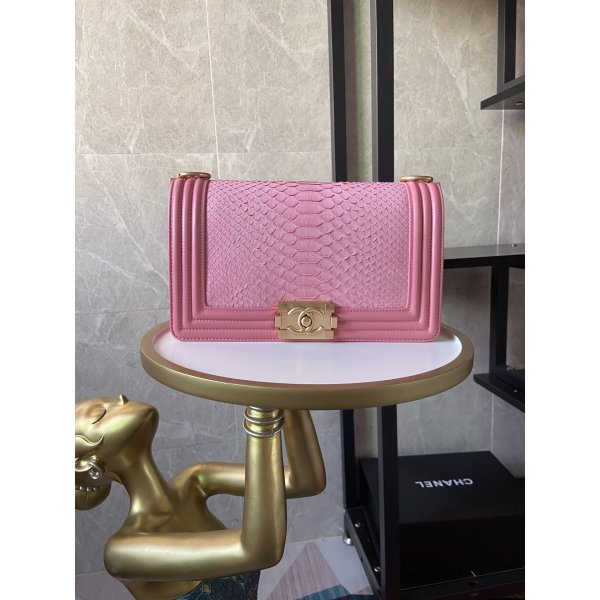 High Quality Boy CC Python Skin Pink Handbag Replica Handbags Ch 