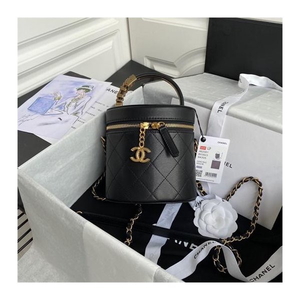 CC Replica Vanity Case Lambskin Black Bag Replica Handbags Ch 