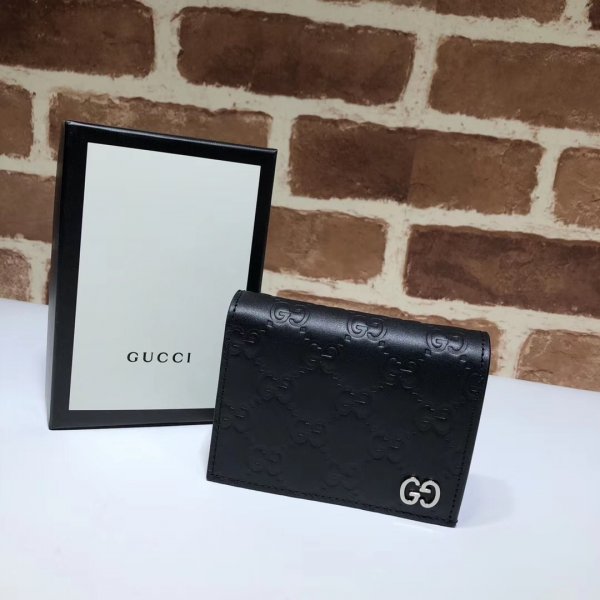 Fashion Gucci Replica Black Gucci Signature Card Case 522869 Wallet Replica Handbags Gucci G Wallets