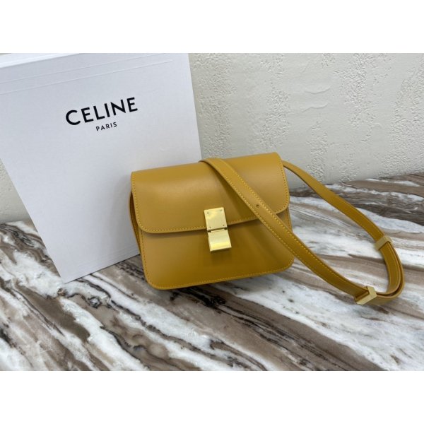 Celine Leather Teen Classic Bag in Yellow Replica Handbags Celine Classic